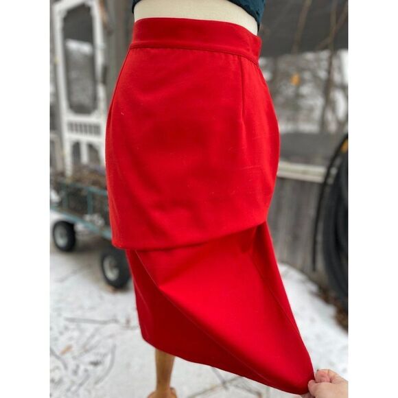 Vintage Gianni Versace Red Pencil Skirt Asymetric Tiered Sz 40 - Picture 1 of 7